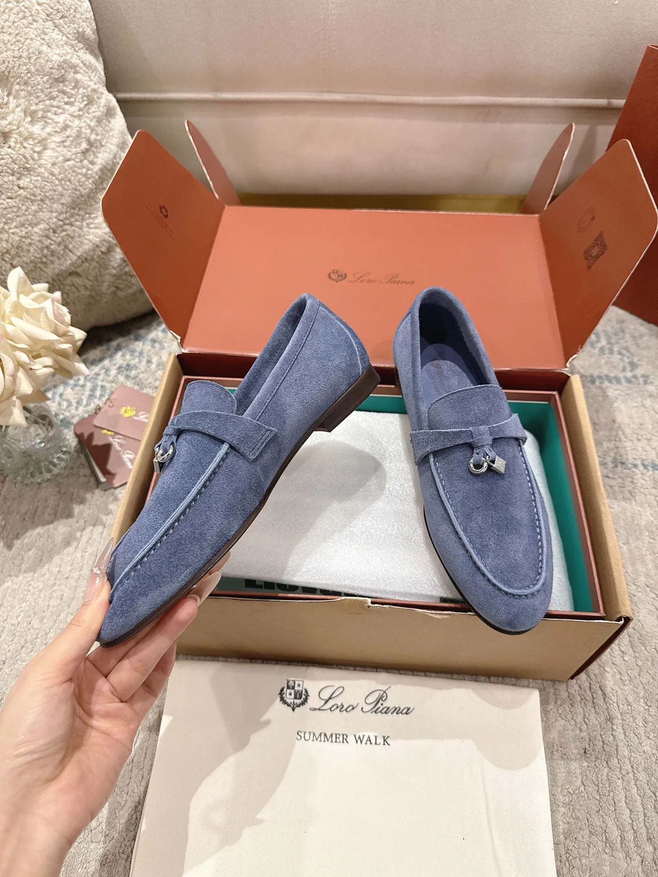 Loro Piana Summer Walk Mocassins de camurça azul 6
