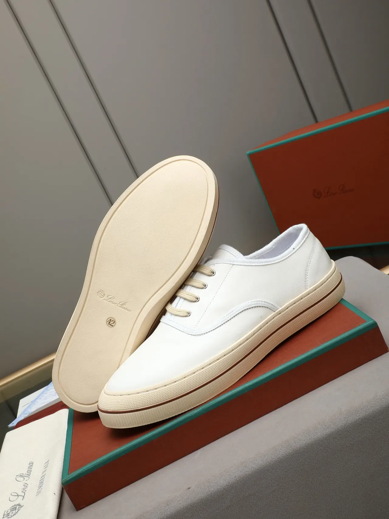 Loro Piana White Leather Low-Top Casual Shoe 5
