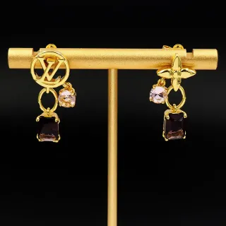 Louis Vuitton Asymmetrical Gold-Tone Gem-Set Dangling Earrings