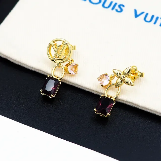 Louis Vuitton Asymmetrical Gold-Tone Gem-Set Dangling Earrings 2