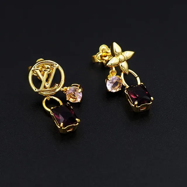 Louis Vuitton Asymmetrical Gold-Tone Gem-Set Dangling Earrings 3