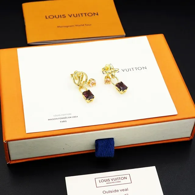 Louis Vuitton Asymmetrical Gold-Tone Gem-Set Dangling Earrings 4