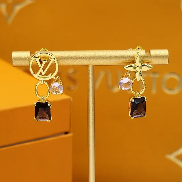 Louis Vuitton Asymmetrical Gold-Tone Gem-Set Dangling Earrings 5