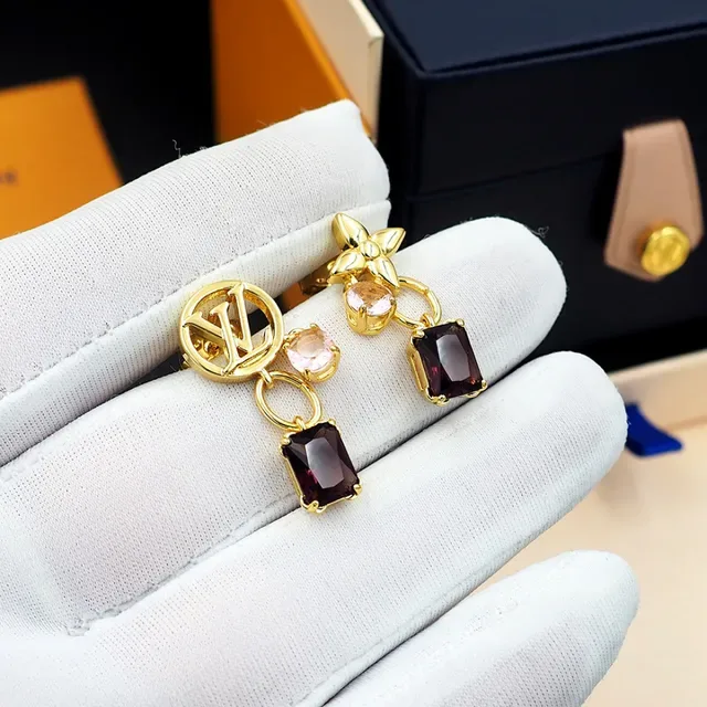 Louis Vuitton Asymmetrical Gold-Tone Gem-Set Dangling Earrings 6