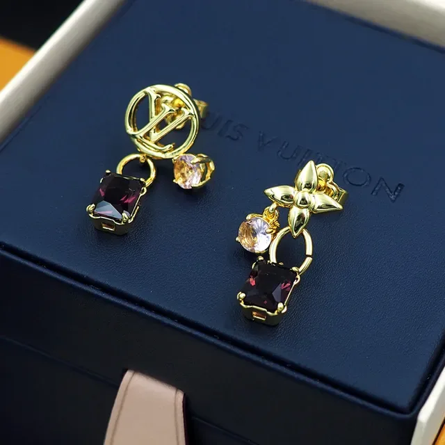 Louis Vuitton Asymmetrical Gold-Tone Gem-Set Dangling Earrings 7