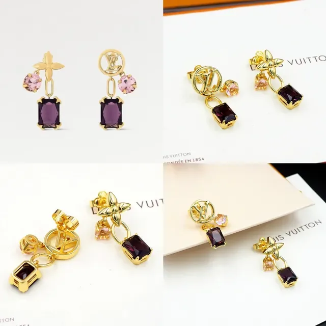 Louis Vuitton Asymmetrical Gold-Tone Gem-Set Dangling Earrings 8