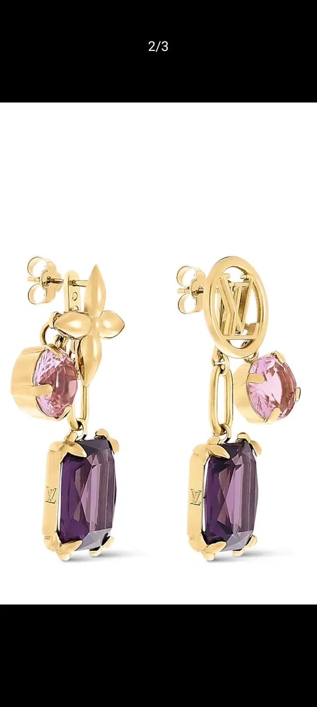 Louis Vuitton Asymmetrical Gold-Tone Gem-Set Dangling Earrings 9