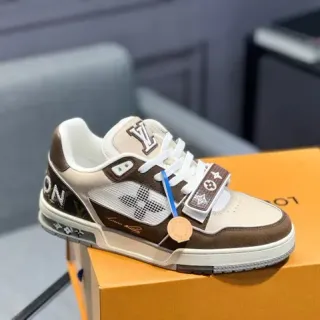 Louis Vuitton Beige Brown Low-Top Dual-Strap Closure Lifestyle Sneakers