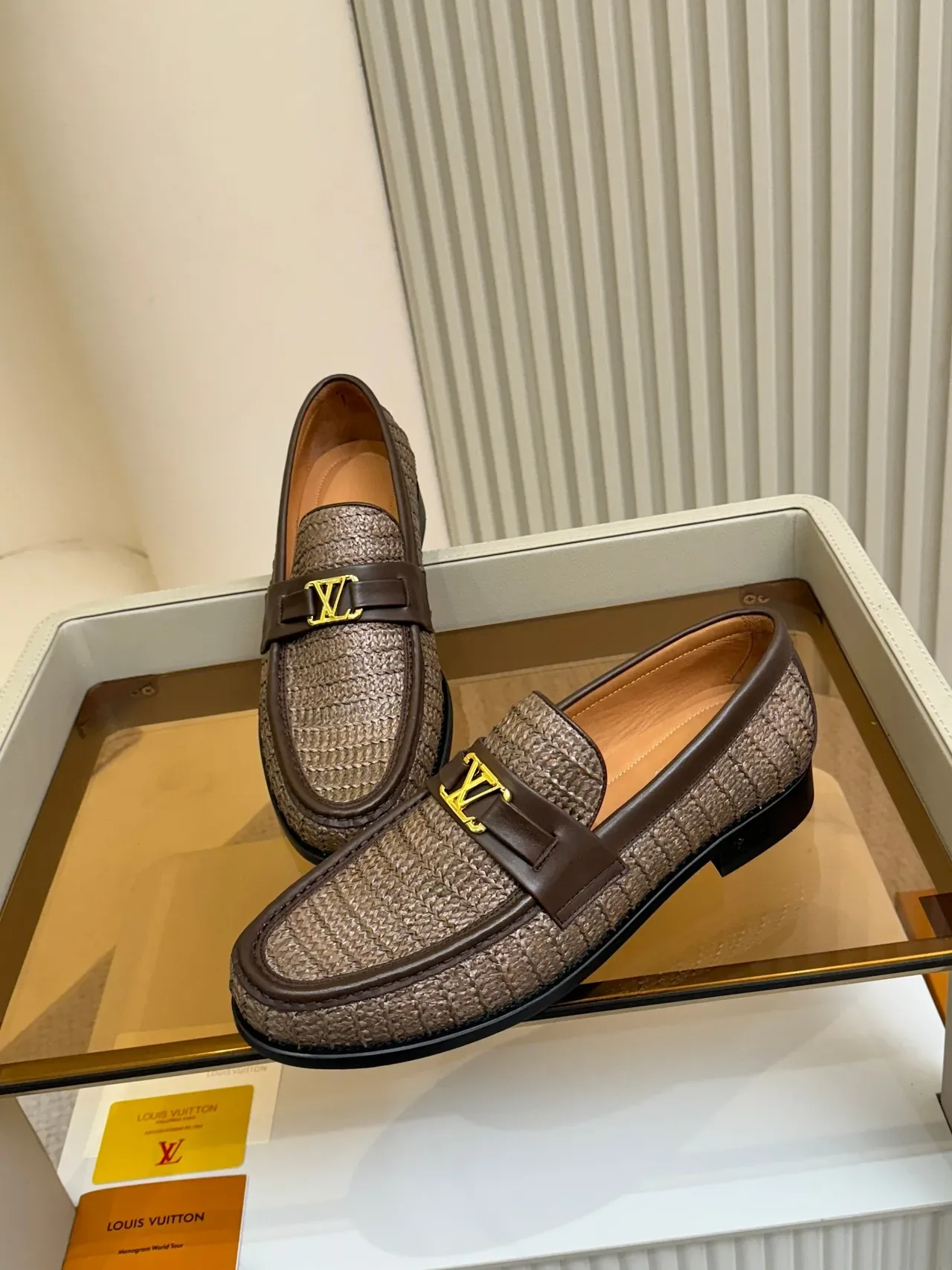 Louis Vuitton Beige Brown Woven Raffia Upper Leather Trim Loafer 4