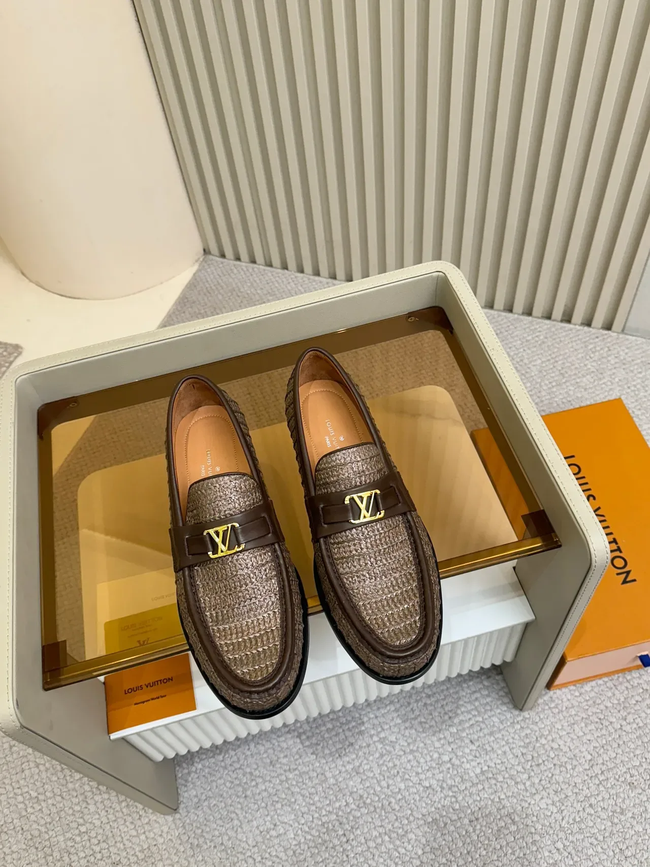 Louis Vuitton Beige Brown Woven Raffia Upper Leather Trim Loafer 5