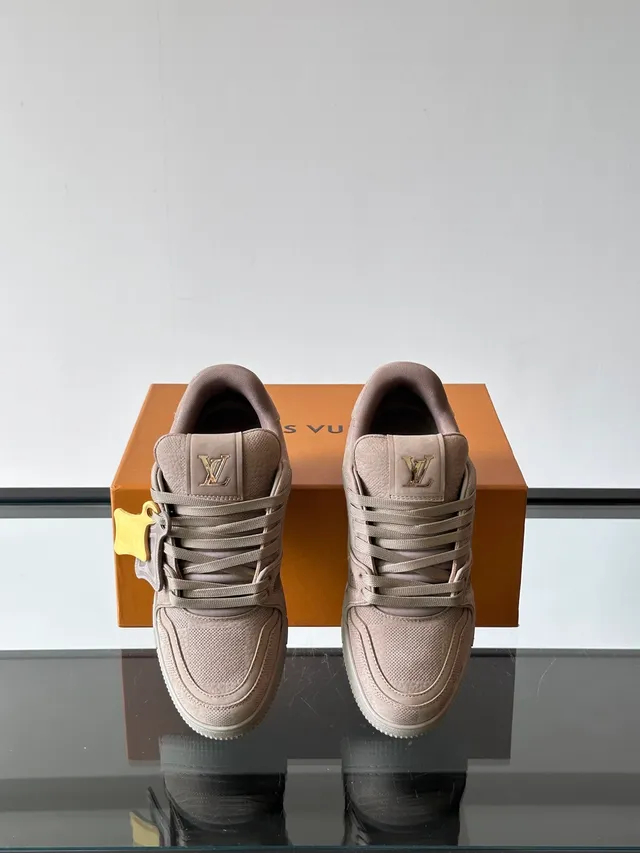 Louis Vuitton Beige Gold Taupe Suede-Mesh Hybrid Upper Sculpted Layered Midsole Lifestyle Sneakers 4