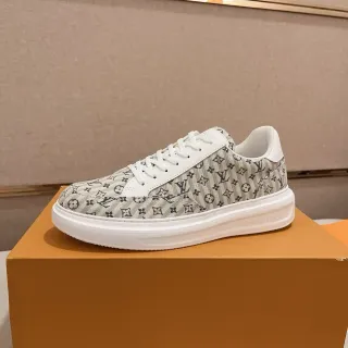 Louis Vuitton Beige White Monogram Canvas Leather Overlays Lifestyle Sneakers
