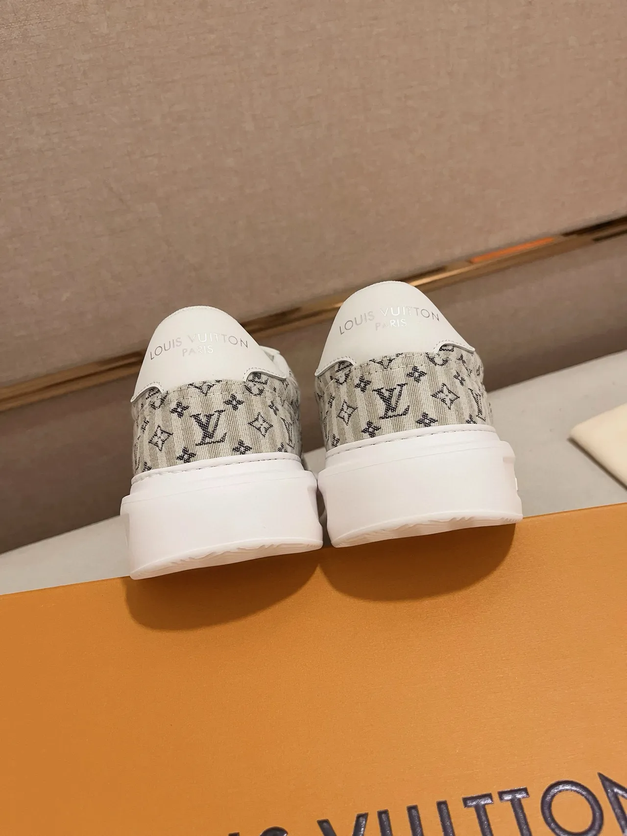 Louis Vuitton Beige White Monogram Canvas Leather Overlays Lifestyle Sneakers 3