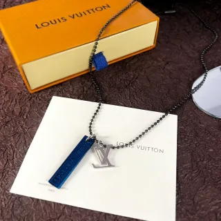 Louis Vuitton Black Blue Ball Chain Dual Pendant Necklace