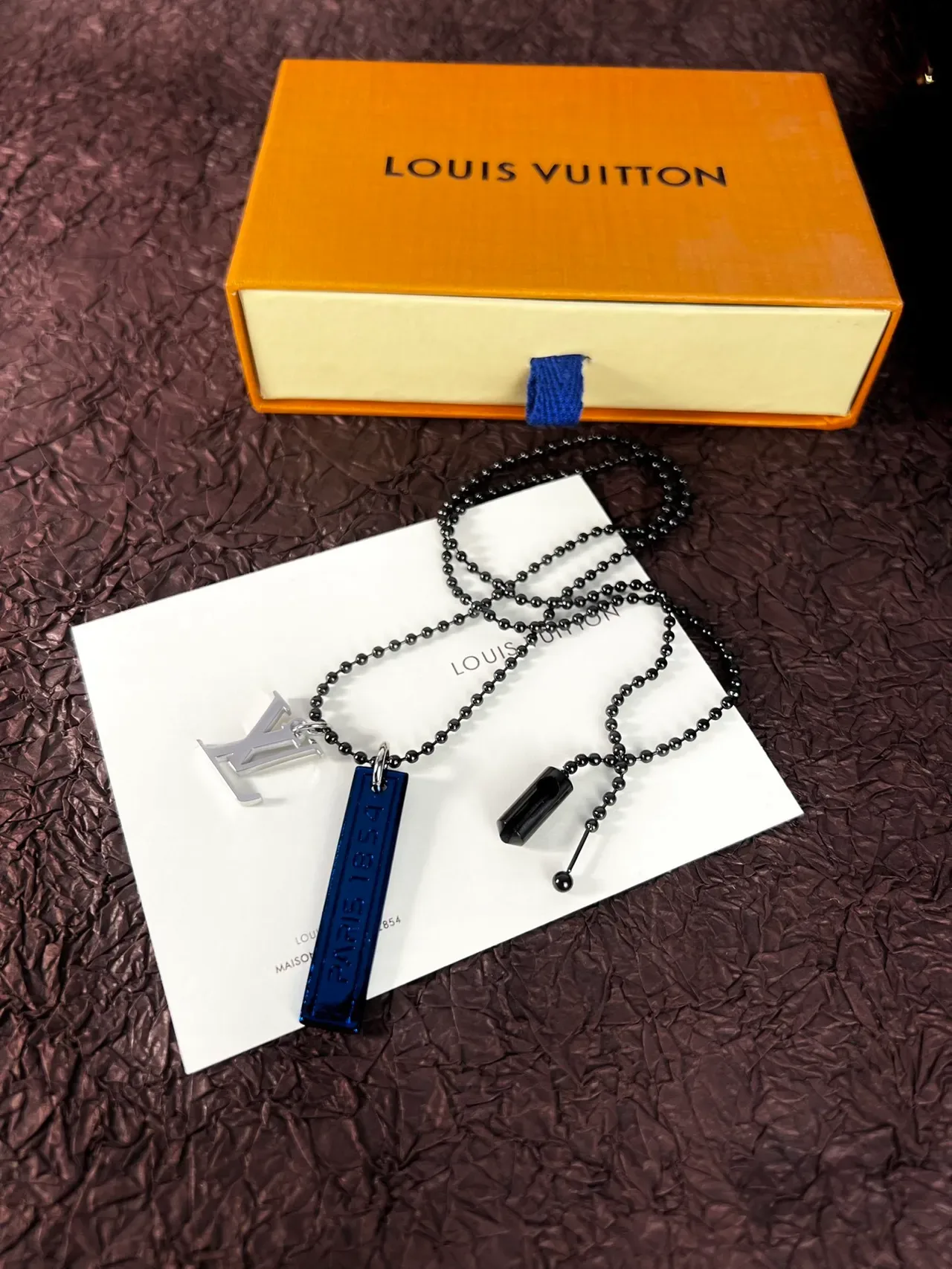 Louis Vuitton Black Blue Ball Chain Dual Pendant Necklace 3