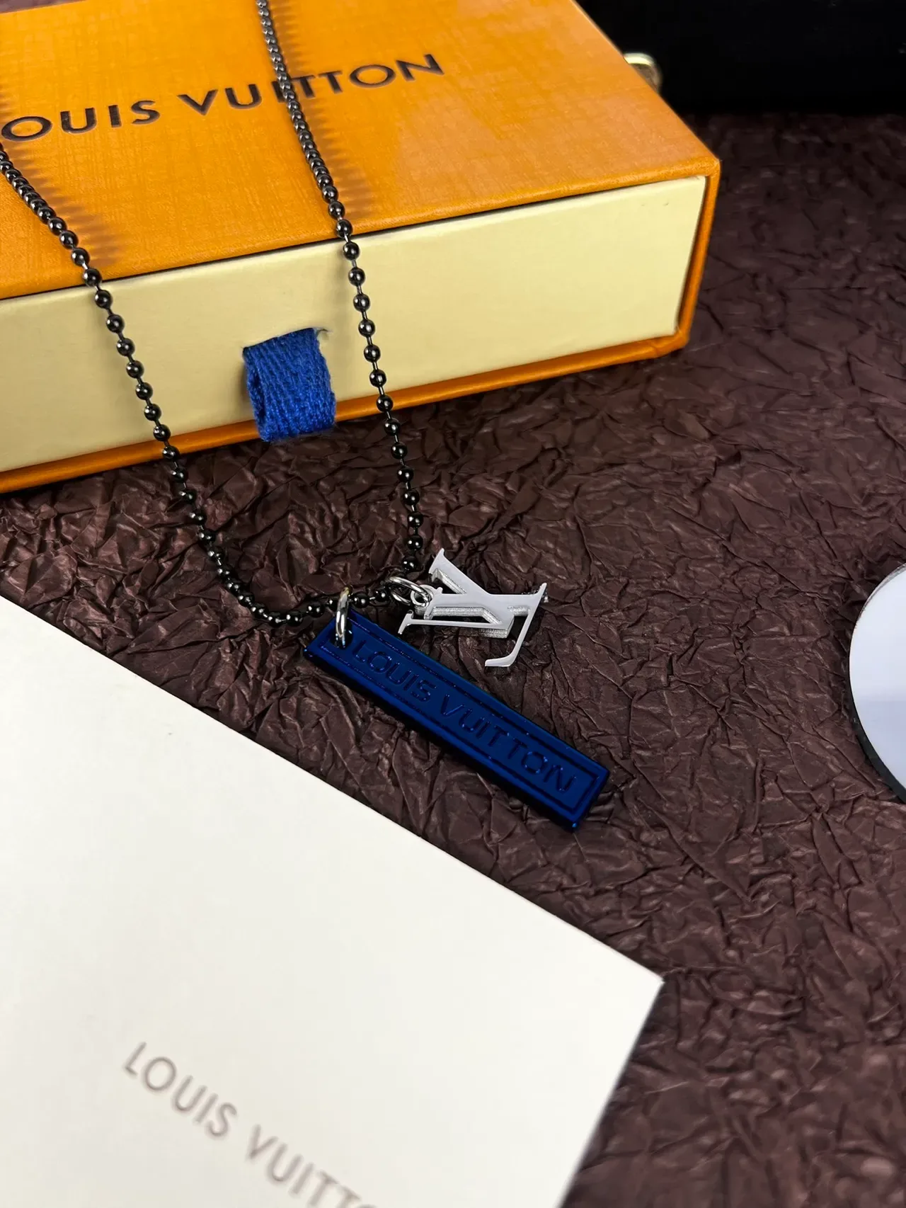 Louis Vuitton Black Blue Ball Chain Dual Pendant Necklace 6