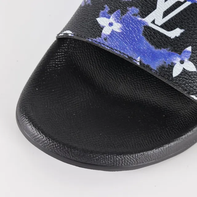 Louis Vuitton Black Blue Monogram-Print Strap Molded Rubber Sole Slippers 5