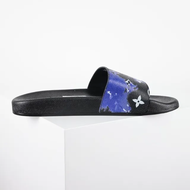 Louis Vuitton Black Blue Monogram-Print Strap Molded Rubber Sole Slippers 7