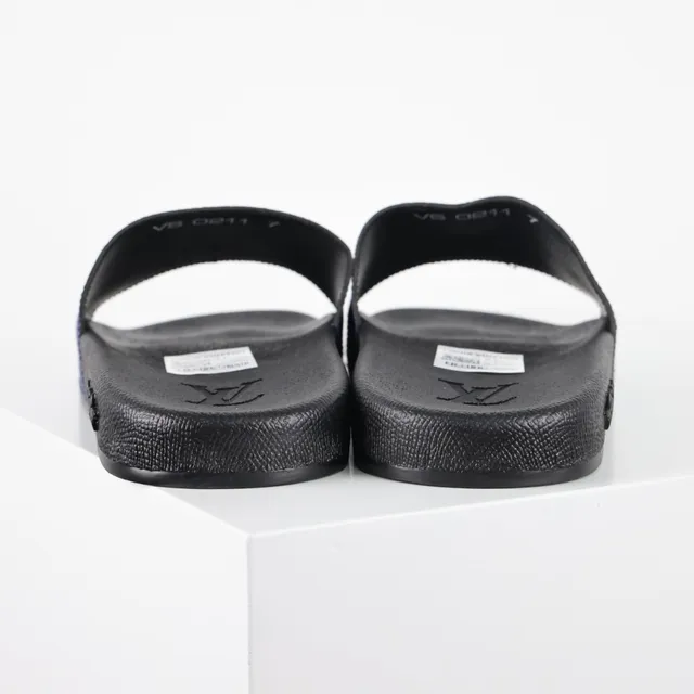 Louis Vuitton Black Blue Monogram-Print Strap Molded Rubber Sole Slippers 8