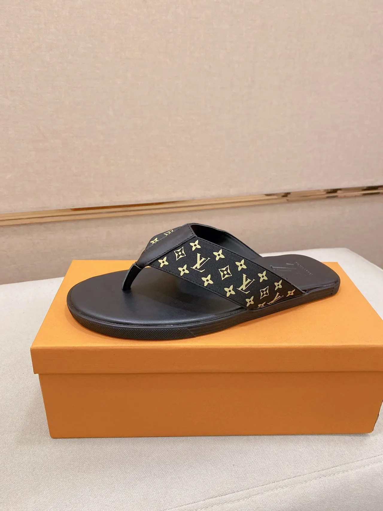 Louis Vuitton Black Brown Monogrammed Strap Embossed LV Logo Slippers 7