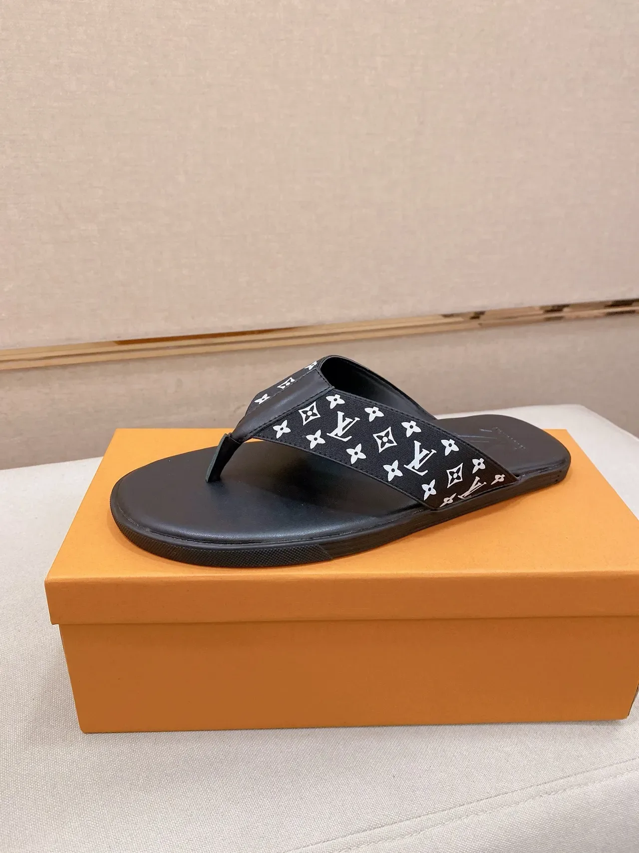 Louis Vuitton Black Brown Monogrammed Strap Embossed LV Logo Slippers 8