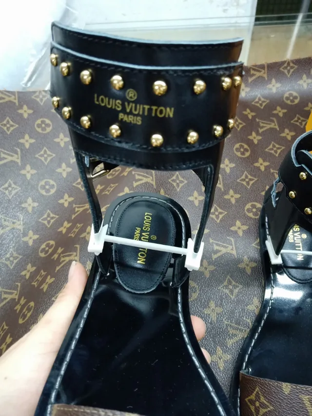 Louis Vuitton Black Brown Studded Ankle Cuff Monogrammed Footbed Strap Gladiator Sandals 2