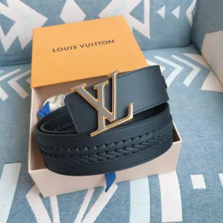 Louis Vuitton কালো গোল্ড ব্রেডেড স্ট্র্যাপ oversized LV Monogram বাকেল লেদার বেল্ট
