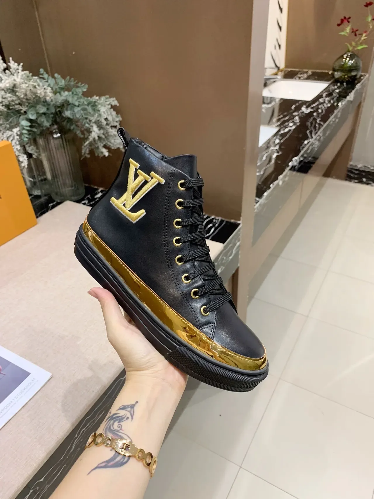 Louis Vuitton Black Gold High-Top Lifestyle Sneakers 2