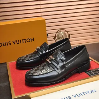 Louis Vuitton 黑色金色皮革编织面板懒人鞋