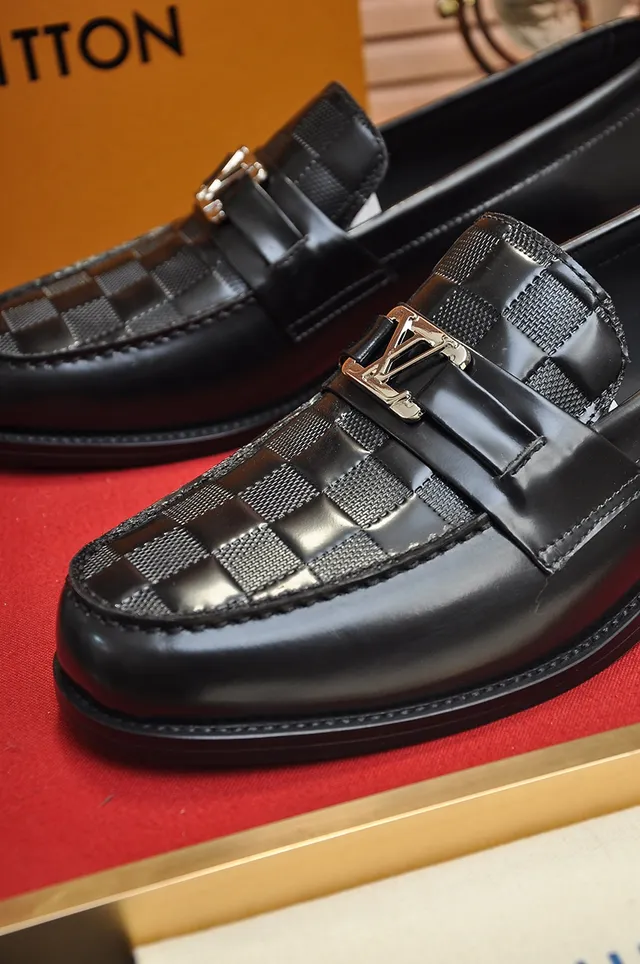 Louis Vuitton Black Gold Leather Woven Panel Loafer 2