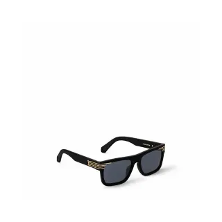 Louis Vuitton Black Gold Rectangular Frame Matte Acetate Sunglasses