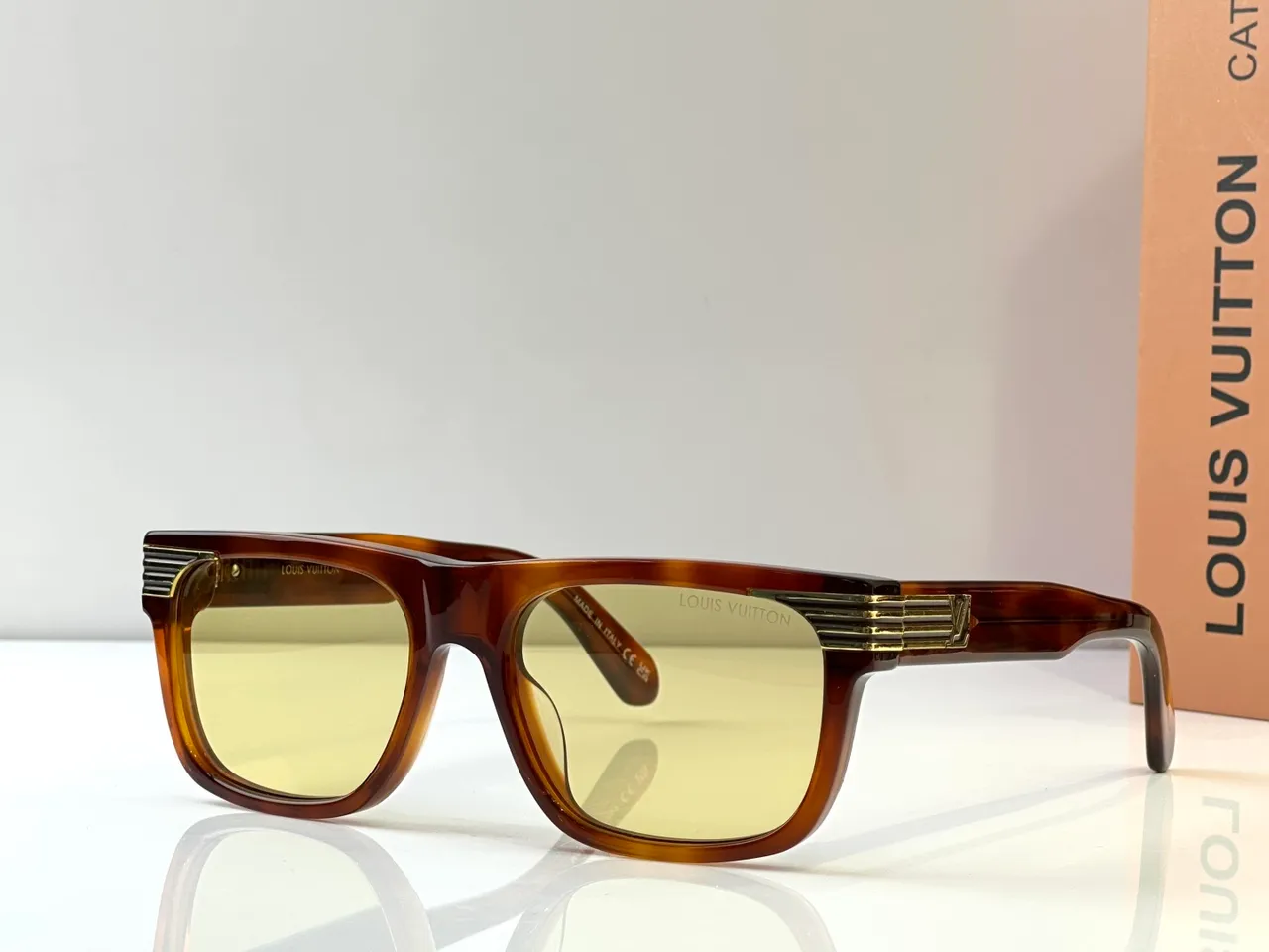 Louis Vuitton Black Gold Rectangular Frame Matte Acetate Sunglasses 5
