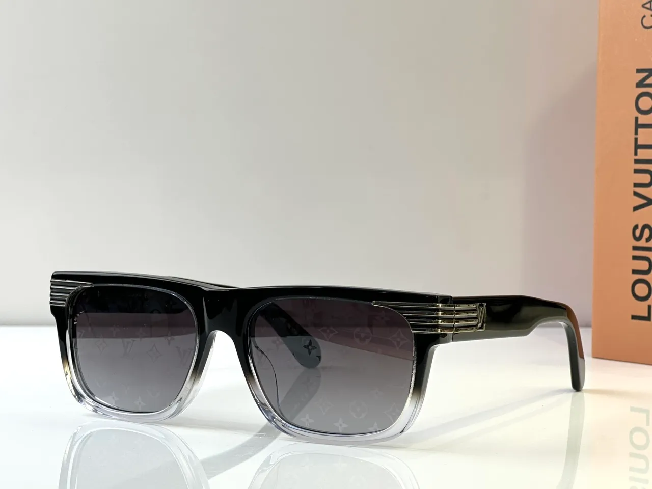 Louis Vuitton Black Gold Rectangular Frame Matte Acetate Sunglasses 6