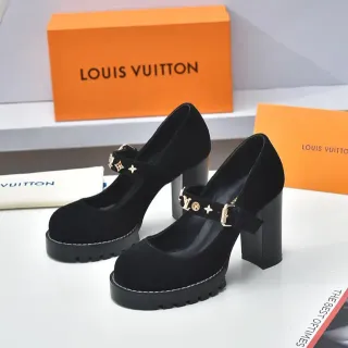 Louis Vuitton Black Gold Suede Upper Chunky Platform Sole Mary Jane Shoes