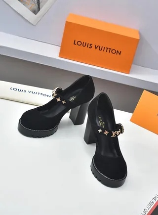 Louis Vuitton Noir Or Daim Supérieur Semelle de Plateforme Épaisse Mary Jane Shoes 2