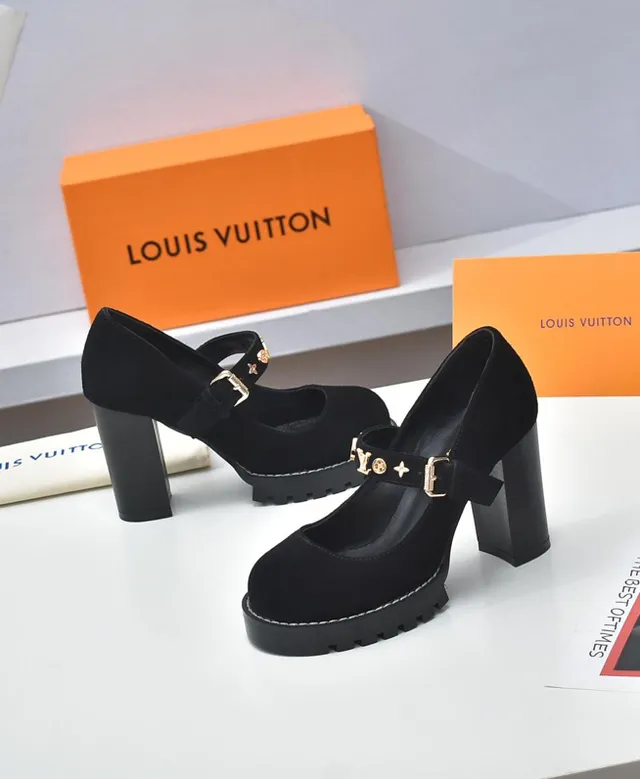Louis Vuitton Noir Or Daim Supérieur Semelle de Plateforme Épaisse Mary Jane Shoes 3