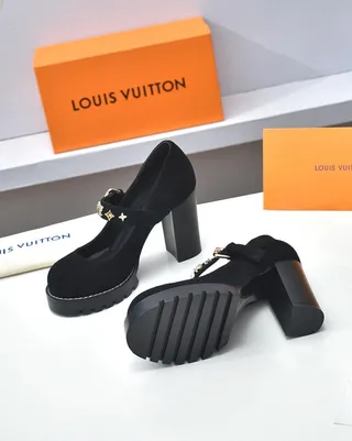 Louis Vuitton Noir Or Daim Supérieur Semelle de Plateforme Épaisse Mary Jane Shoes 4