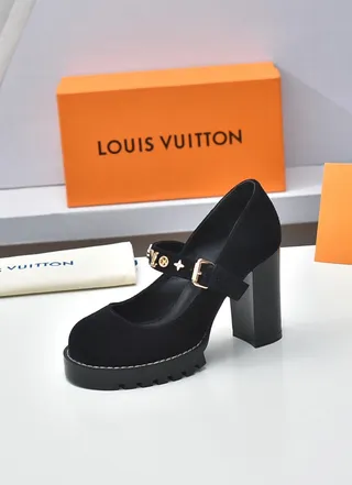 Louis Vuitton Noir Or Daim Supérieur Semelle de Plateforme Épaisse Mary Jane Shoes 5