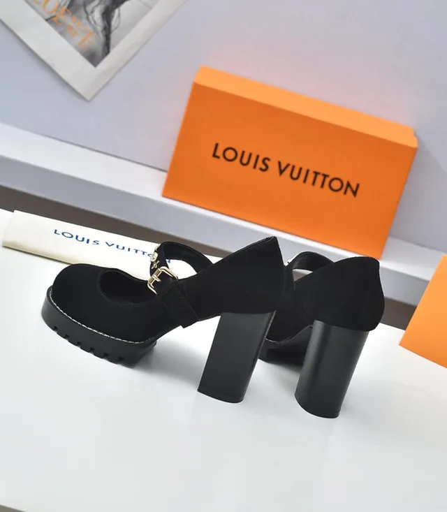 Louis Vuitton Noir Or Daim Supérieur Semelle de Plateforme Épaisse Mary Jane Shoes 7