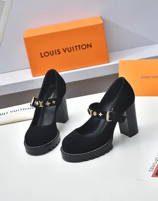 Louis Vuitton Noir Or Daim Supérieur Semelle de Plateforme Épaisse Mary Jane Shoes 8