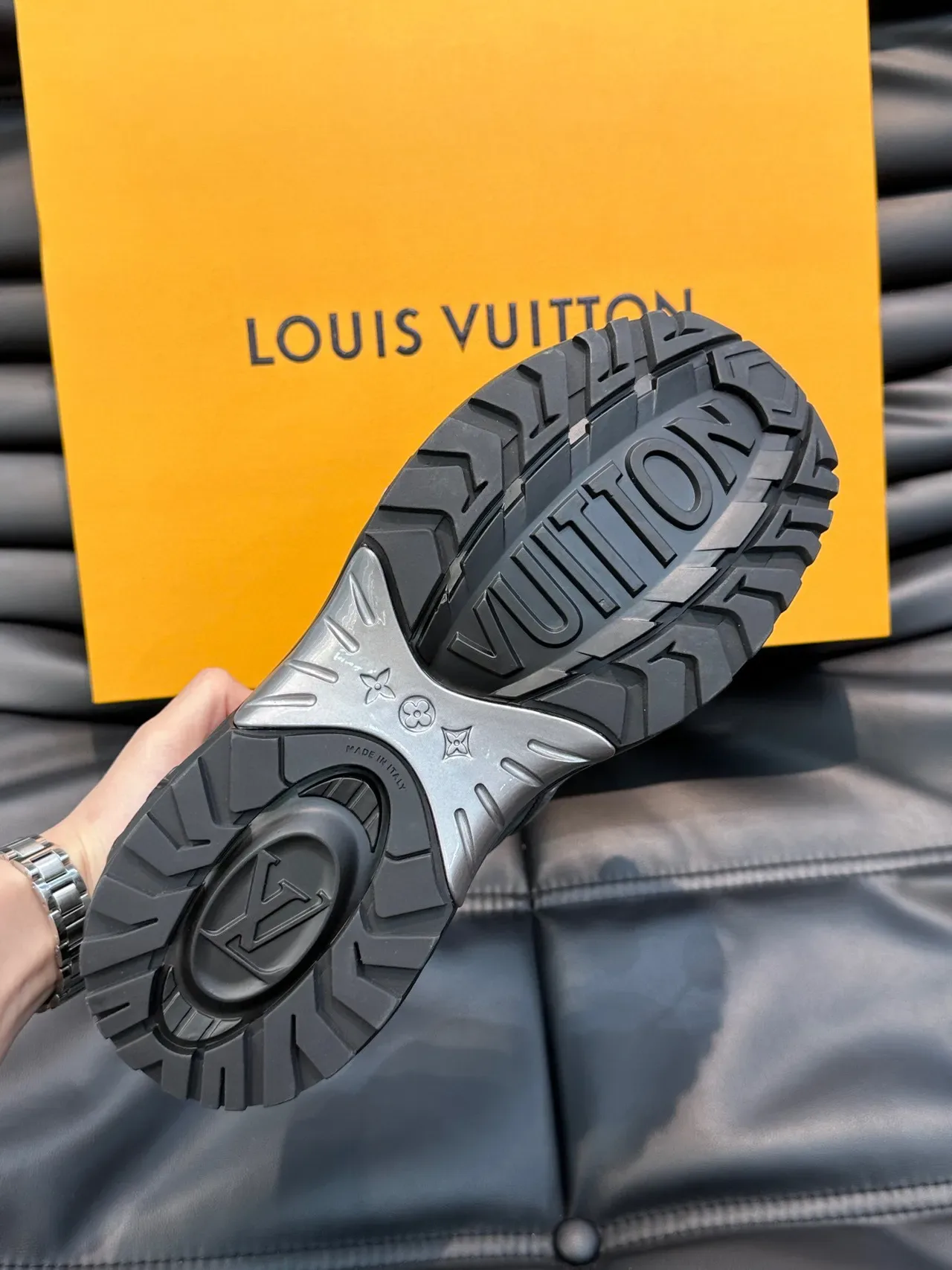 Louis Vuitton Black Gray Glossy Patent Geometric Overlay Detailing Lifestyle Sneakers 2