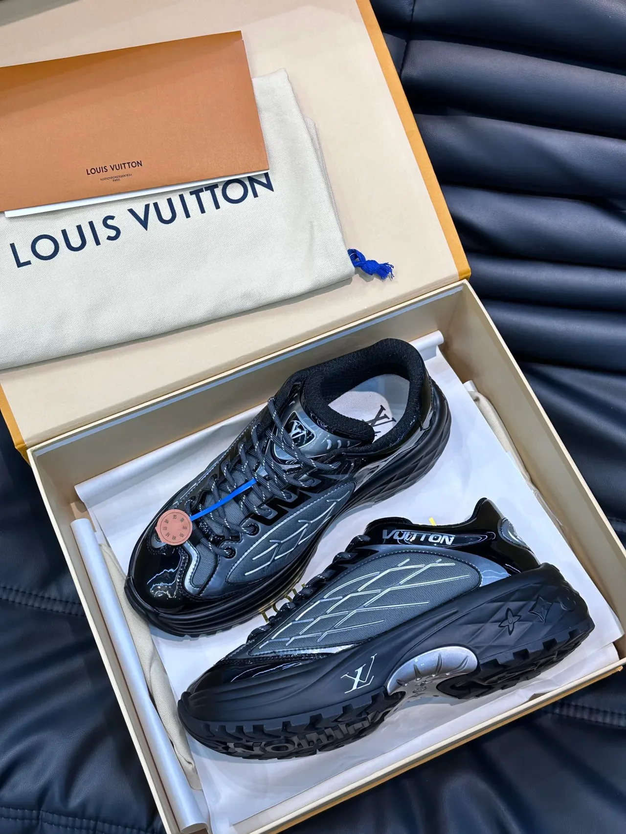 Louis Vuitton Black Gray Glossy Patent Geometric Overlay Detailing Lifestyle Sneakers 8