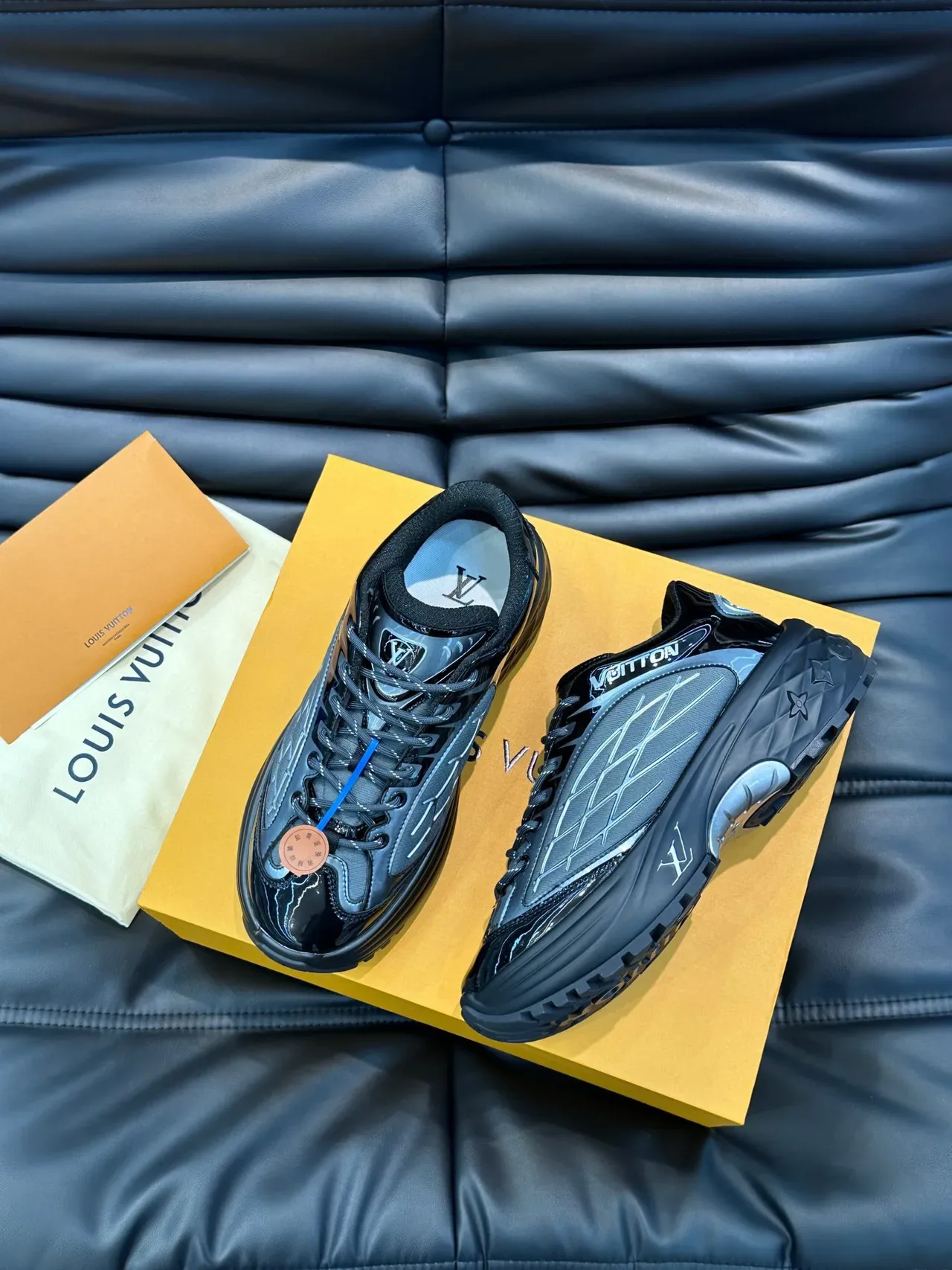 Louis Vuitton Black Gray Glossy Patent Geometric Overlay Detailing Lifestyle Sneakers 9