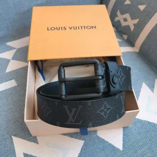 Louis Vuitton Black Gray Monogram-Coated Matte Hardware Leather Belt