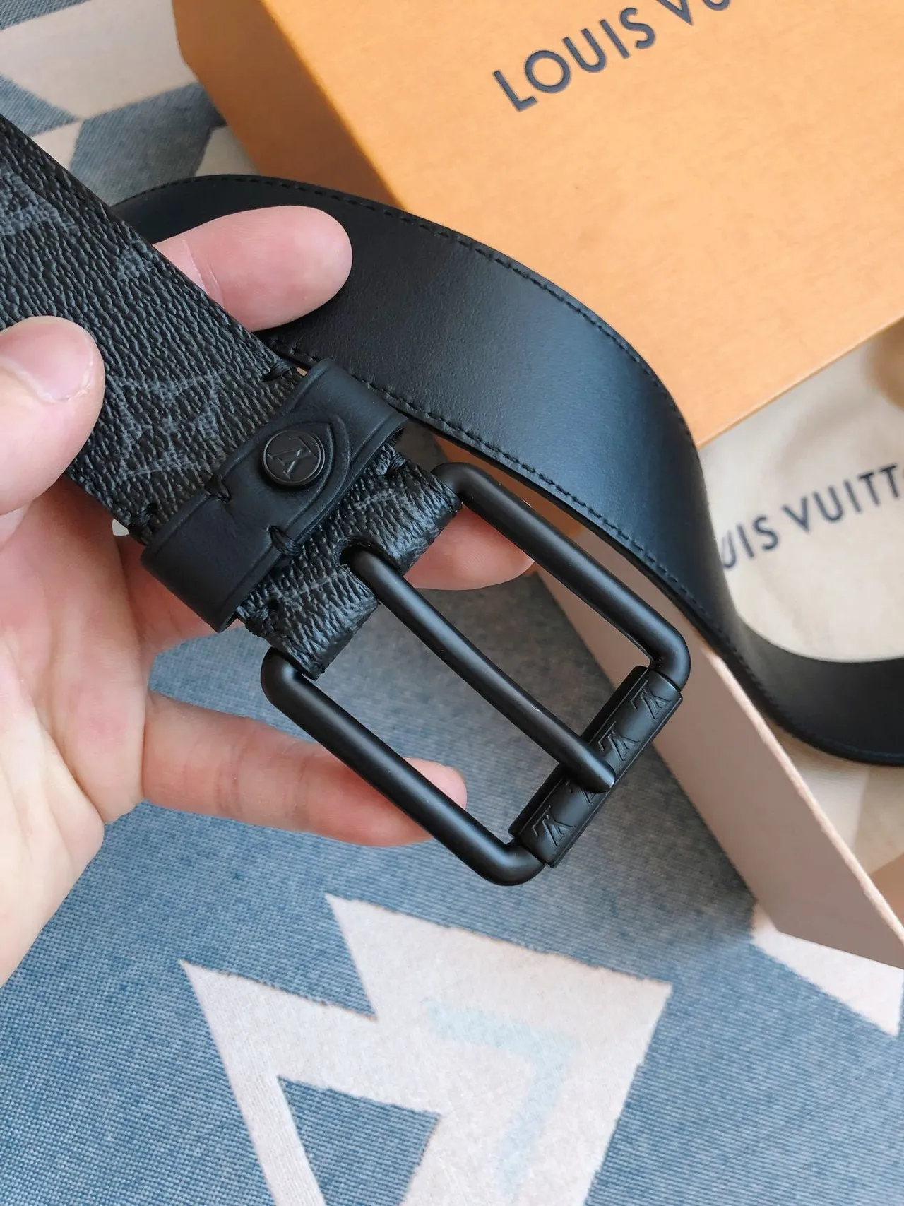 Louis Vuitton Black Gray Monogram-Coated Matte Hardware Leather Belt 2