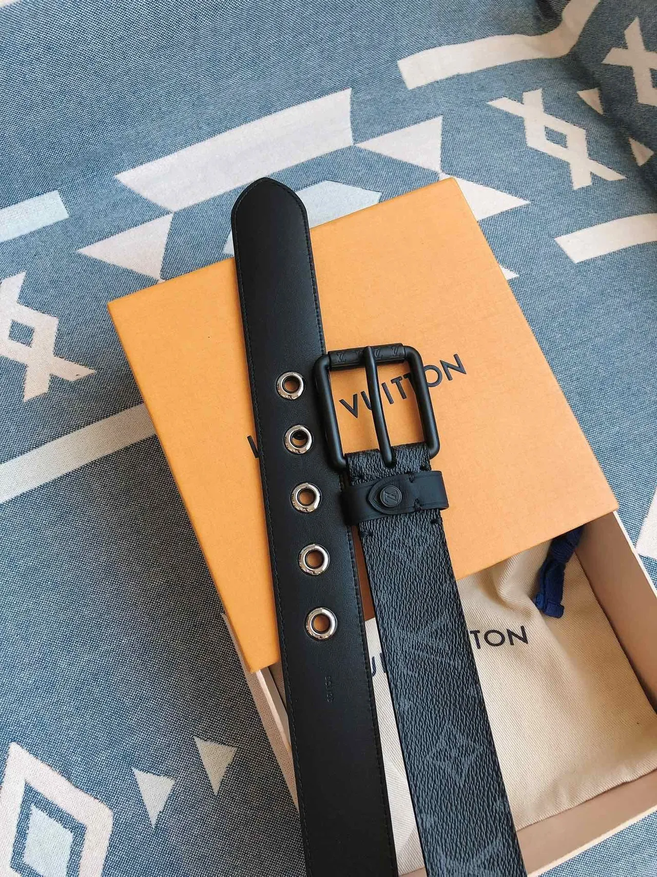 Louis Vuitton Black Gray Monogram-Coated Matte Hardware Leather Belt 3
