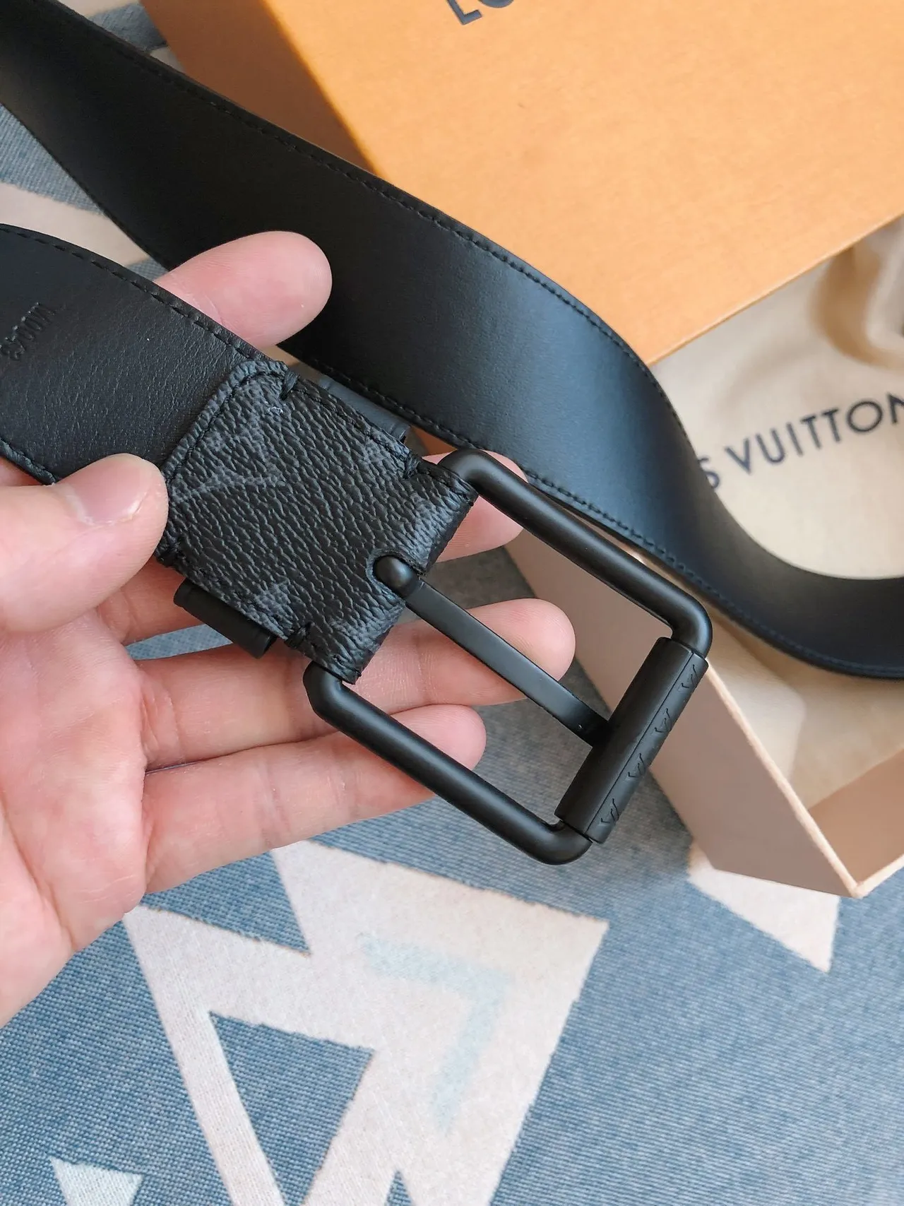Louis Vuitton Black Gray Monogram-Coated Matte Hardware Leather Belt 7