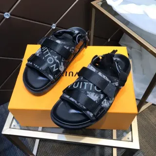 Louis Vuitton কালো ধূসর মাল্টি স্ট্র্যাপ মোনোগ্রাম ক্যানভাস ক্যাজুয়াল স্যান্ডেলস