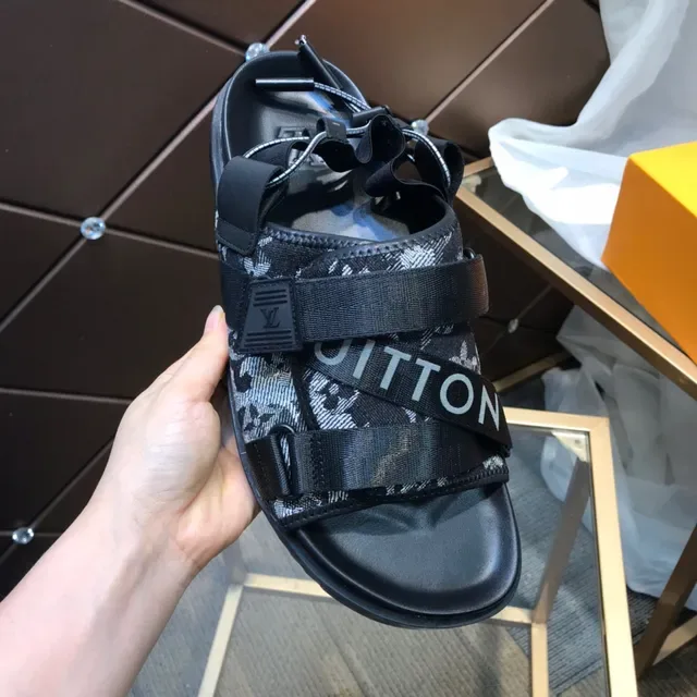Louis Vuitton Black Gray Multi-Strap Monogram Canvas Casual Sandals 2