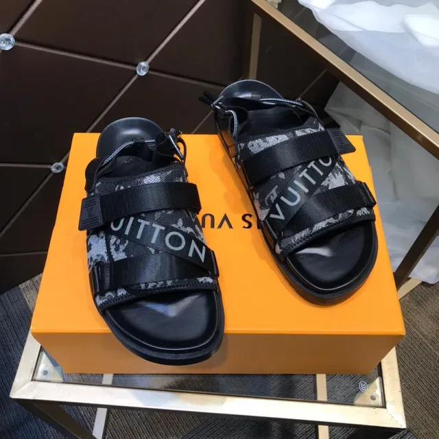Louis Vuitton Black Gray Multi-Strap Monogram Canvas Casual Sandals 4